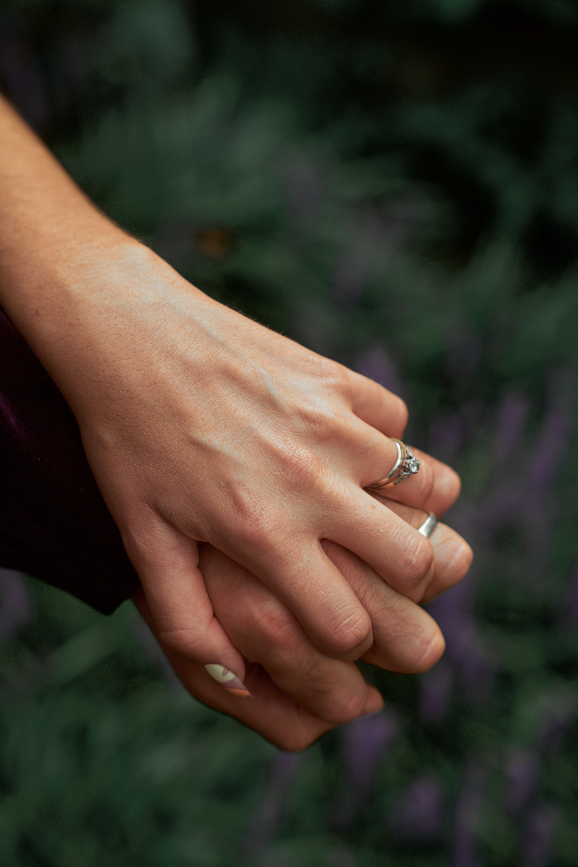 Wedding rings on floral arrangement